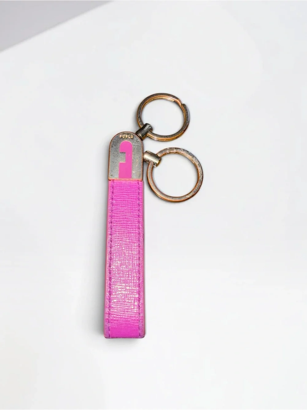 Furla Hot Pink Leather Key Strap with Gold Rings